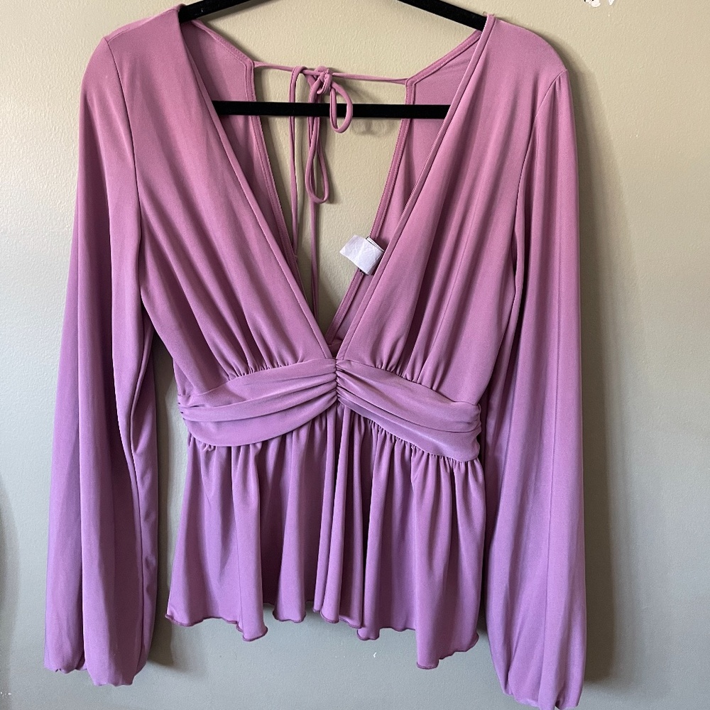 Mauve Long Sleeve Plunging Top